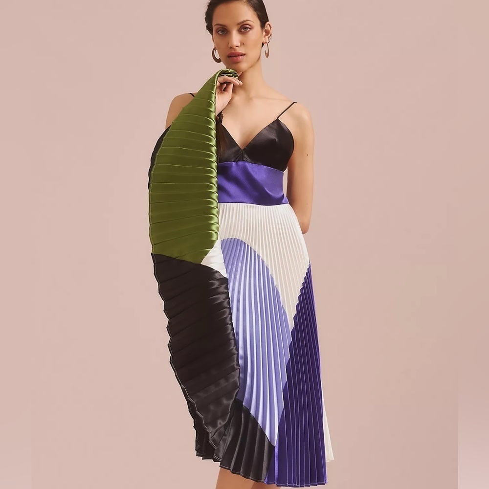 NWT Delfi Collective Colorblock Pleated Midi Dress Anthropologie